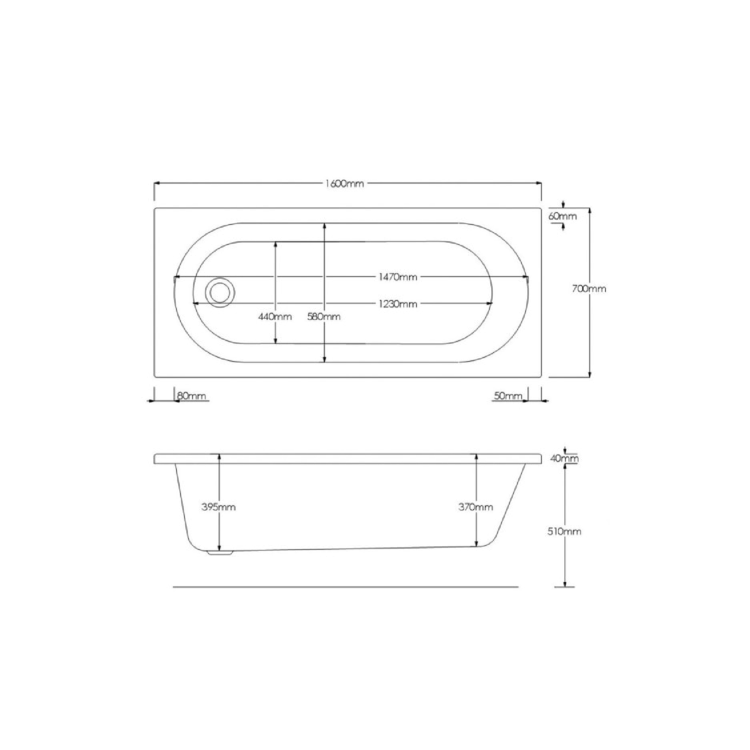 Single Ended Shower Bath with Front Panel and Hinged Black Bath Screen 1600 x 700mm - Alton