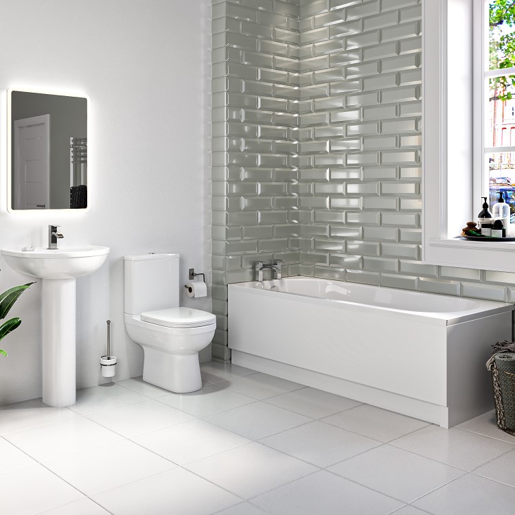 1600mm Straight Bath Suite with Toilet Basin & Panels - Addison