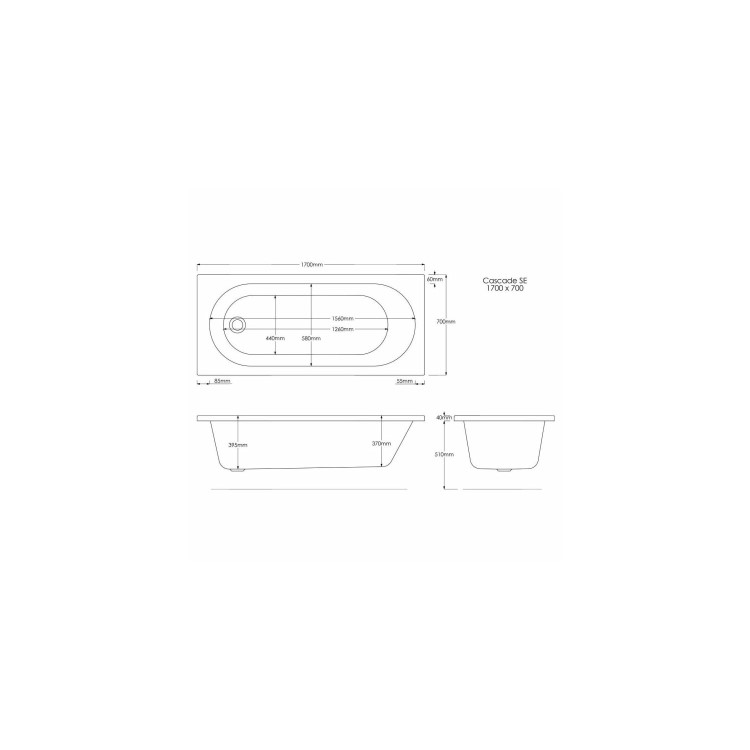 Single Ended Shower Bath with Front Panel & Left Hand Black Grid Bath Screen 1700 x 700mm - Alton