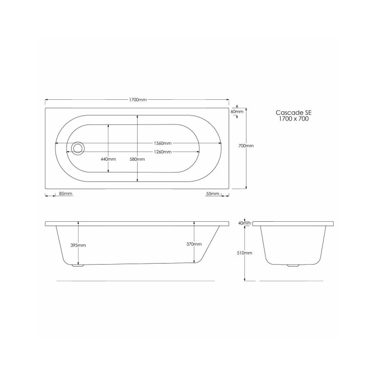 Single Ended 1700mm Shower Bath with Toilet Basin Panels and Bath Screen - Alton