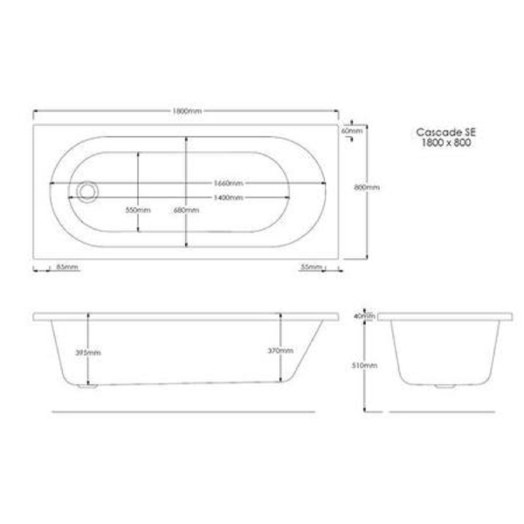 Single Ended Round Bath 1800 x 800mm with Front Panel and 1450mm Hinged Black Bath Screen - Alton