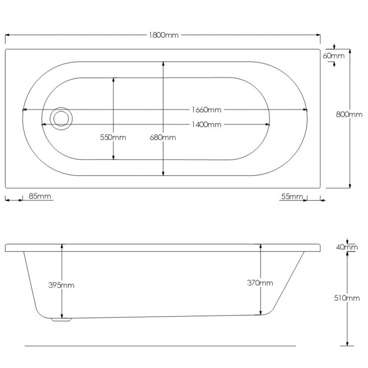 Single Ended Shower Bath with Front Panel & Brushed Brass Screen 1800 x 800mm - Alton