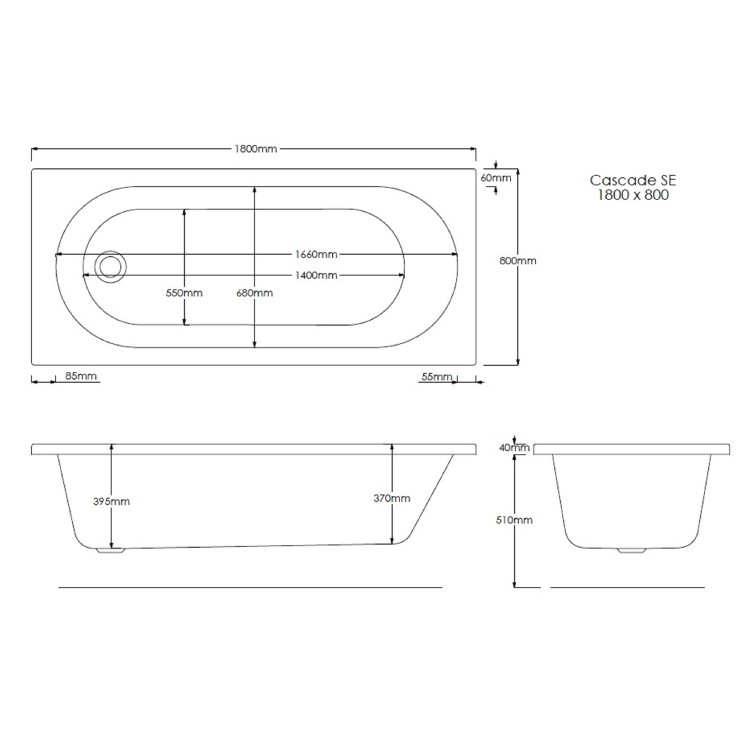 Single Ended Shower Bath with Front Panel & Chrome Bath Screen 1800 x 800mm - Alton