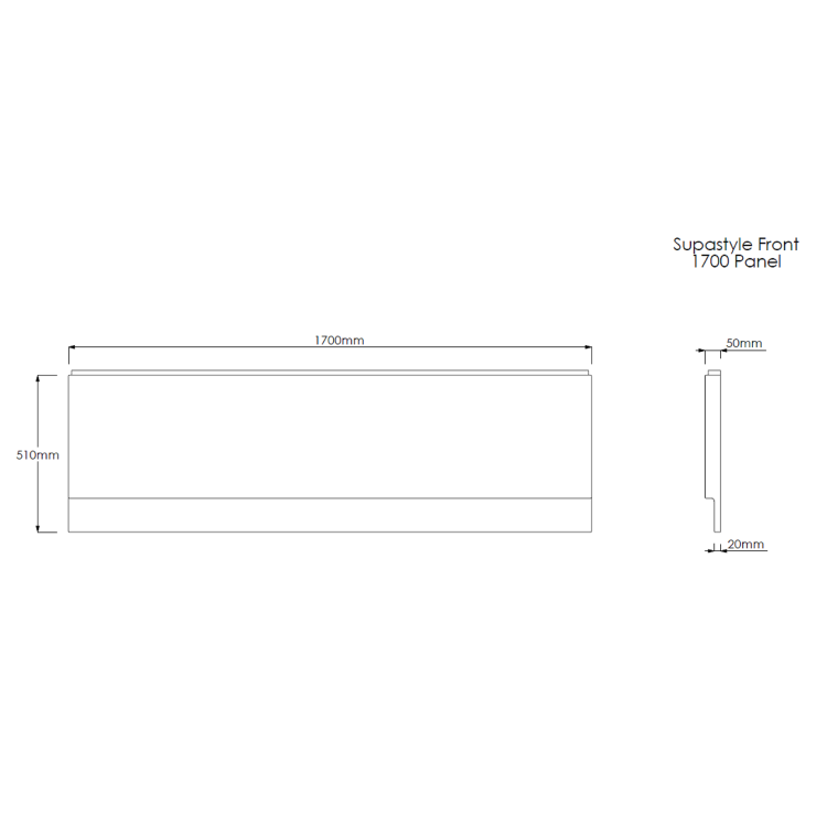 Single Ended Shower Bath with Front Panel & Black Framed Bath Screen 1700 x 700mm - Rutland