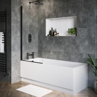 Single Ended Shower Bath with Front Panel & Black Bath Screen 1700 x 700mm - Rutland