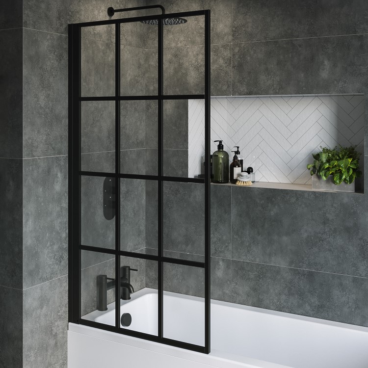 Rutland Single Ended Square Bath with Front Panel & Black Grid Screen - Left Hand 1800 x 800