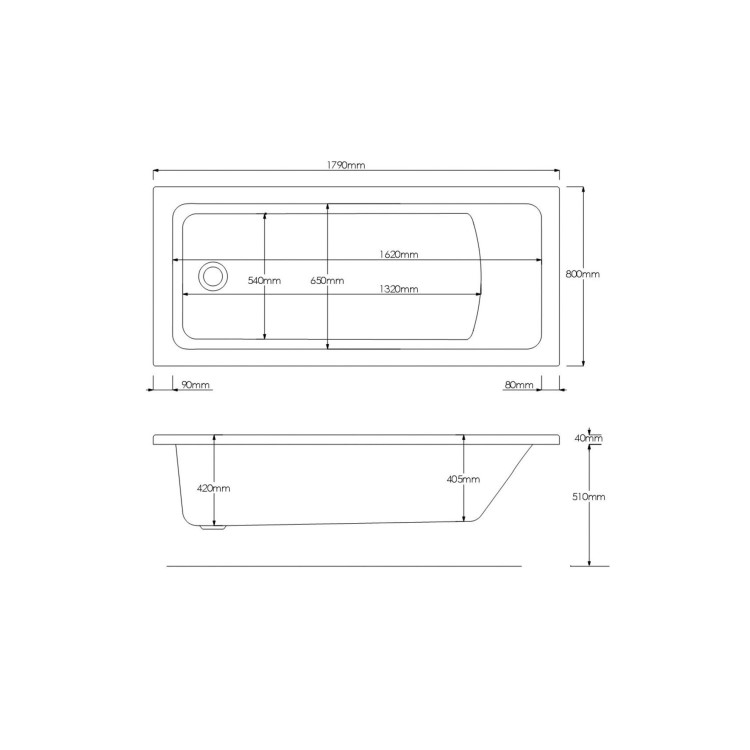 Rutland Single Ended Square Bath with Front Panel & Black Grid Screen - Left Hand 1800 x 800