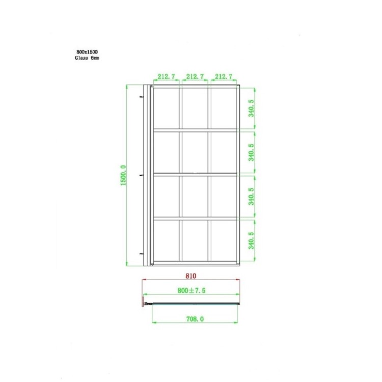 Rutland Single Ended Square Bath with Front Panel & Black Grid Screen - Right Hand  1800 x 800