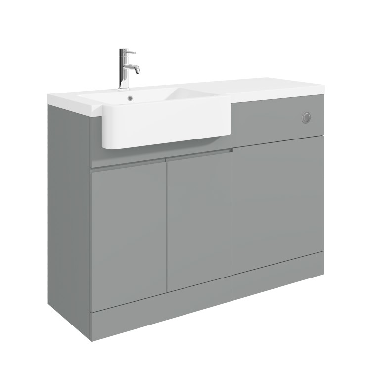 Bali Matt Grey Toilet and Basin Vanity Combination Unit and L Shape Bath Suite 