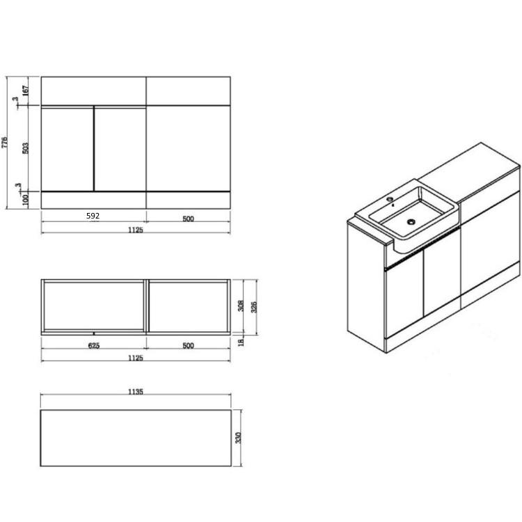 Bali Matt Grey Toilet and Basin Vanity Combination Unit and L Shape Bath Suite 