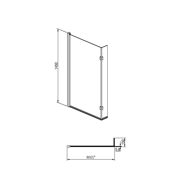 L Shape Shower Bath Left Hand with Front Panel & Black Bath Screen 1500 x 850mm - Lomax