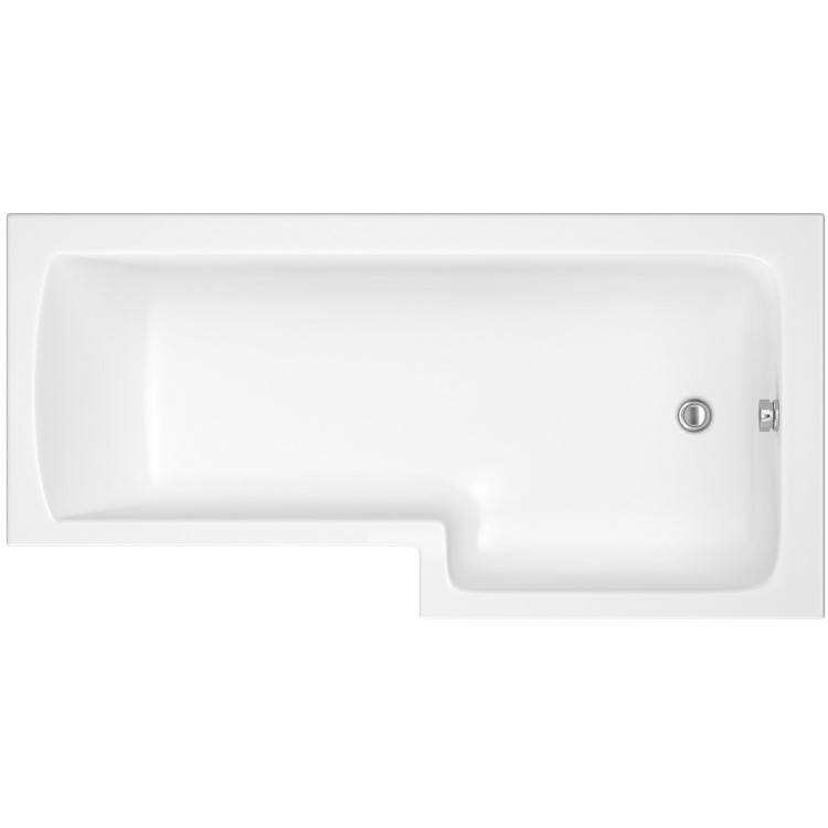 L Shape Shower Bath Right Hand with Front Panel & Chrome Bath Screen 1700 x 850mm - Lomax