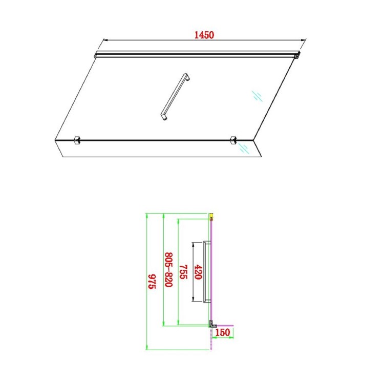 Lomax 1500 x 850 L Shaped Shower Bath Right Hand with Front Panel & Matt Black Bath Screen with Towel Rail