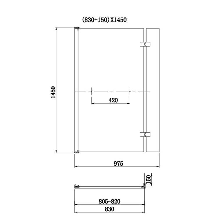 Lomax 1500 x 850 L Shaped Shower Bath Right Hand with Front Panel & Matt Black Bath Screen with Towel Rail