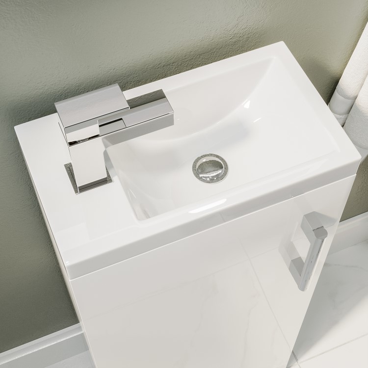 Close Coupled Toilet and White Gloss Basin Vanity Unit Cloakroom Suite - Ashford