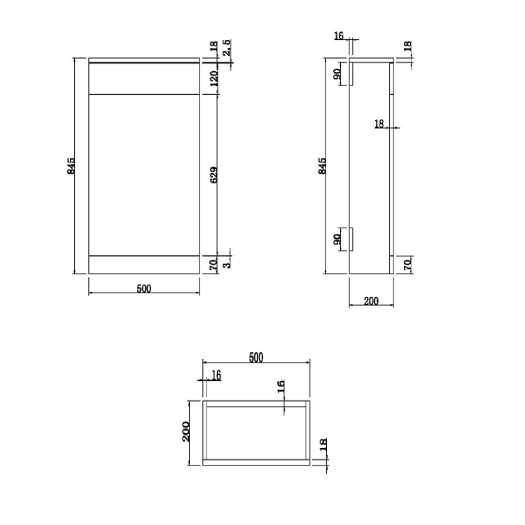 500mm White Back to Wall Toilet Unit and black fittings - Ashford