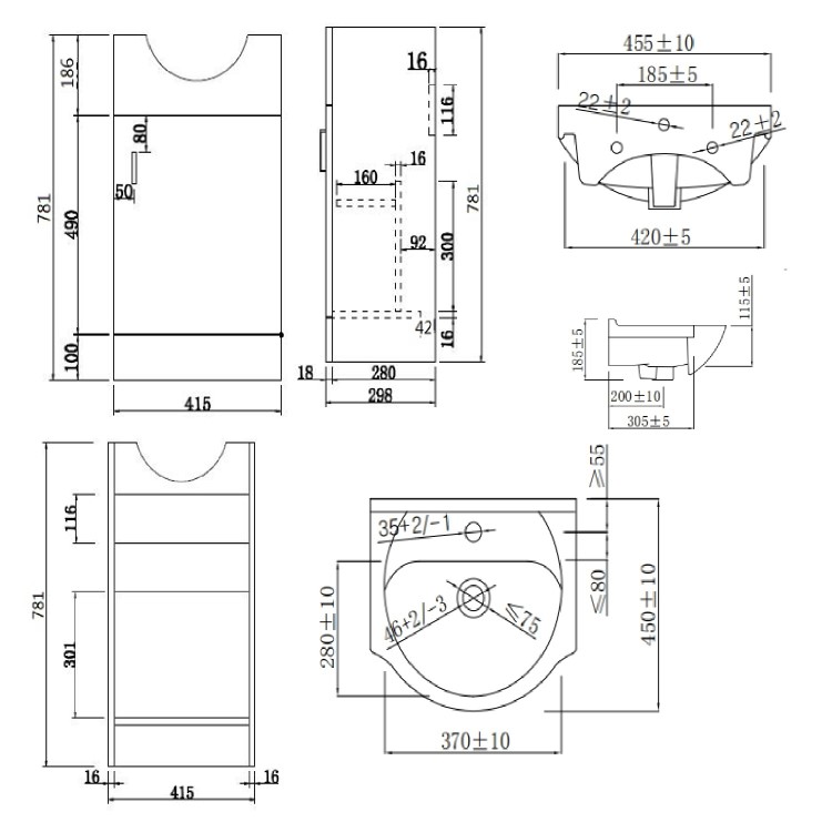 465mm White Cloakroom Vanity Unit with Basin - Classic