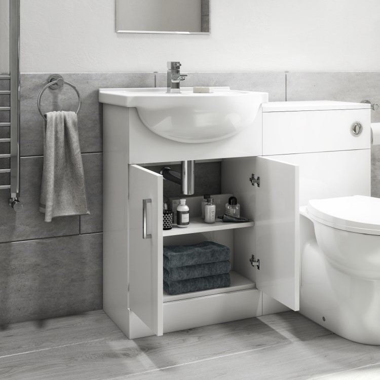 570mm White Freestanding Vanity Unit with Basin - Classic