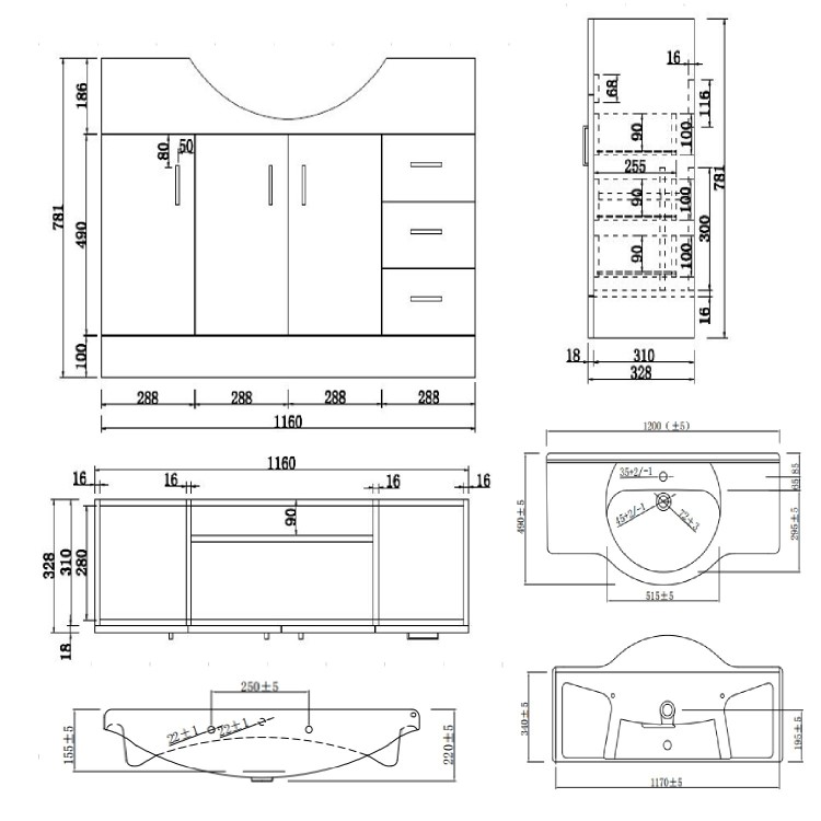 1200mm White Freestanding Vanity Unit with Basin - Classic