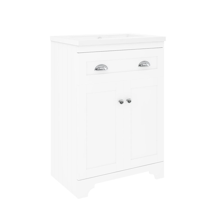 600mm White Freestanding Vanity Unit with Basin - Baxenden