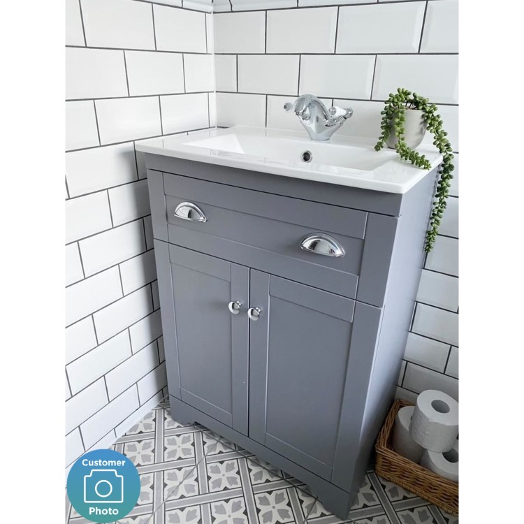 600mm Grey Freestanding Vanity Unit with Basin - Baxenden