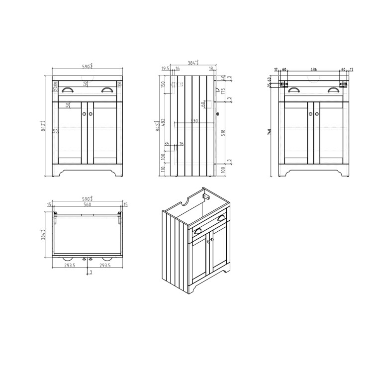 600mm Grey Freestanding Vanity Unit with Basin - Baxenden