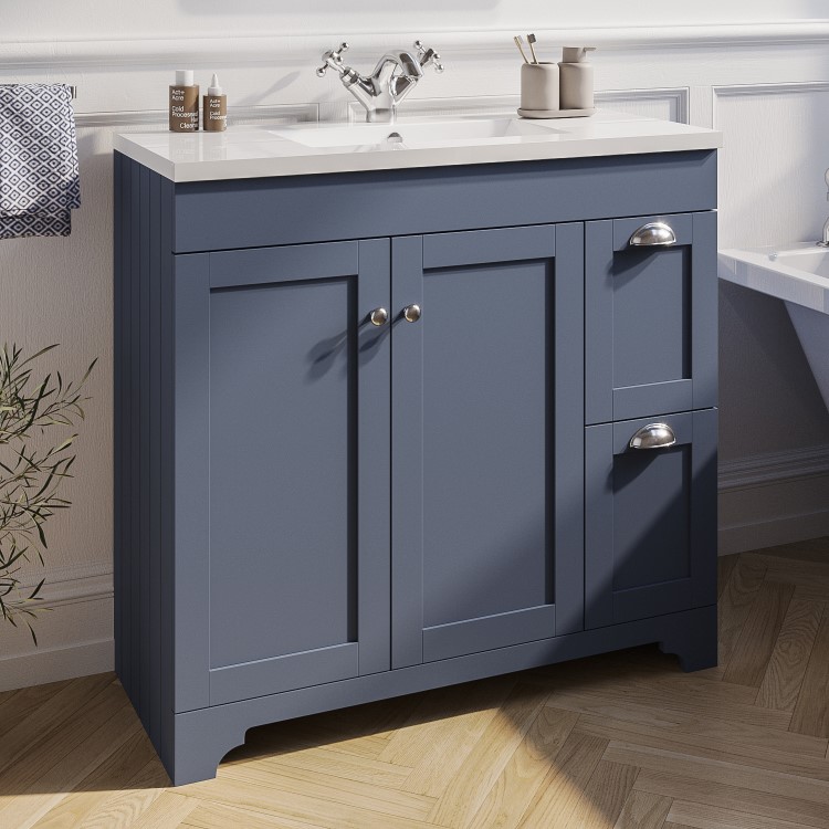 900mm Blue Freestanding Vanity Unit with Basin - Baxenden