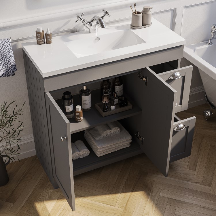 900mm Grey Freestanding Vanity Unit with Basin - Baxenden