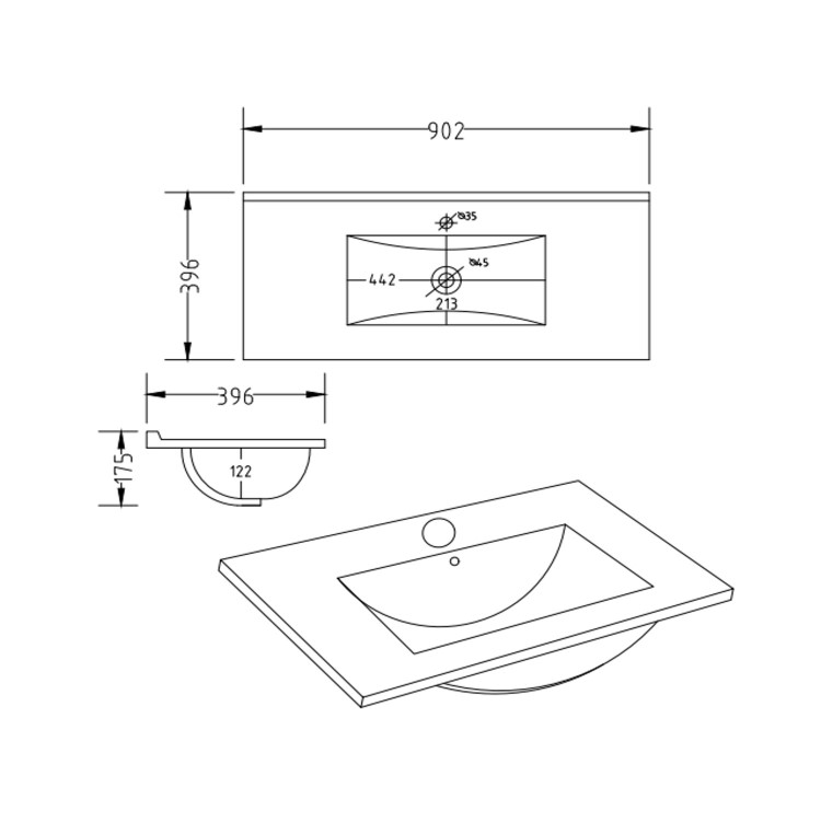 900mm Grey Freestanding Vanity Unit with Basin - Baxenden