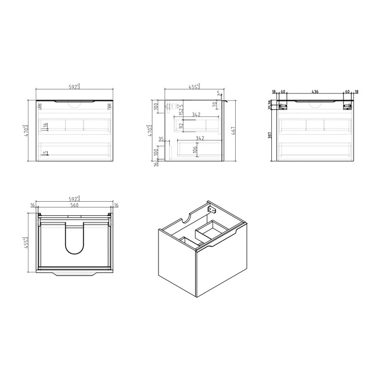 600mm White Wall Hung Vanity Unit with Gloss Basin - Sion