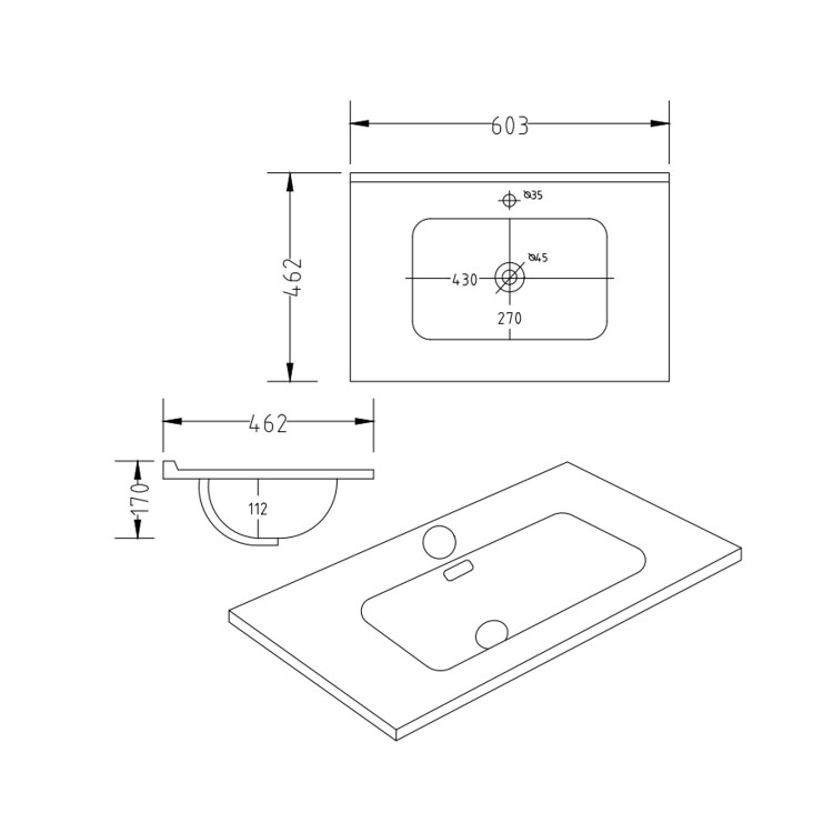 600mm White Wall Hung Vanity Unit with Gloss Basin - Sion