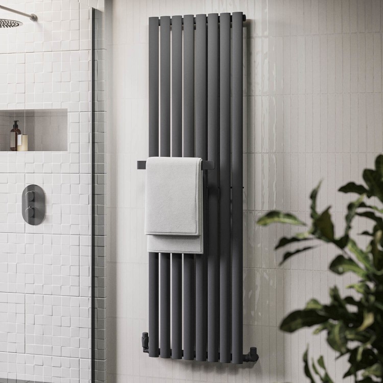 Anthracite Vertical Single Panel Radiator with Towel Bar 1600 x 480mm - Margo