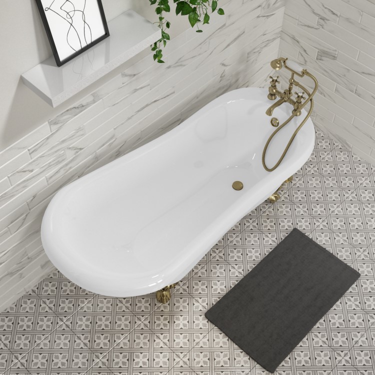 Freestanding Single Ended Roll Top Slipper Bath with Brushed Brass Feet 1550 x 725mm - Park Royal