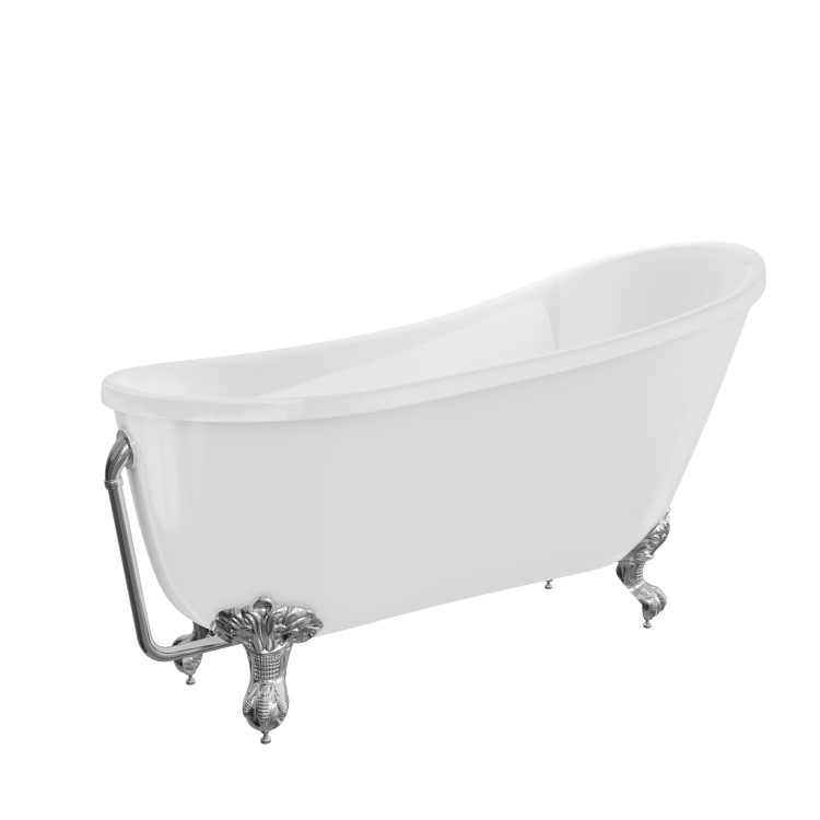 Freestanding Single Ended Roll Top Slipper Bath with Chrome Feet 1625 x 695mm - Lunar