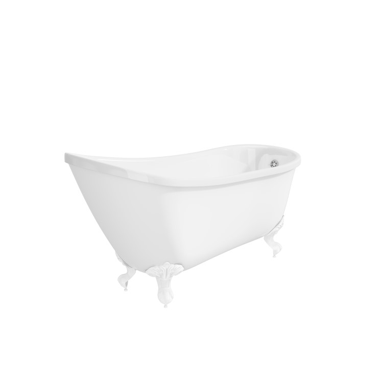 Freestanding Single Ended Roll Top Slipper Bath with White Feet 1625 x 695mm - Lunar