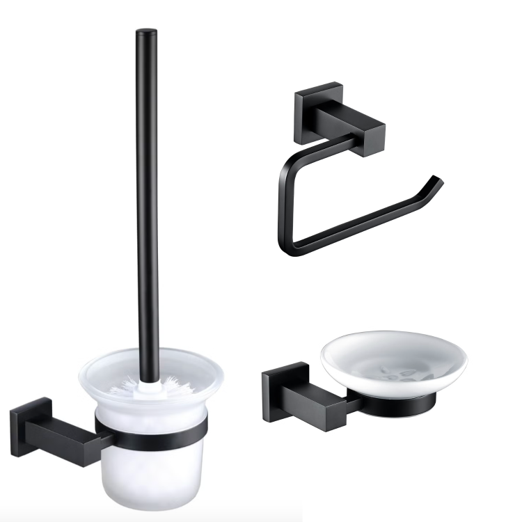 Black 3 Piece Bathroom Accessory Set - Arissa