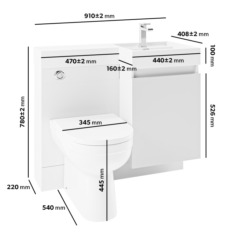 900mm White Toilet and Sink Unit Right Hand with Round Toilet - Agora