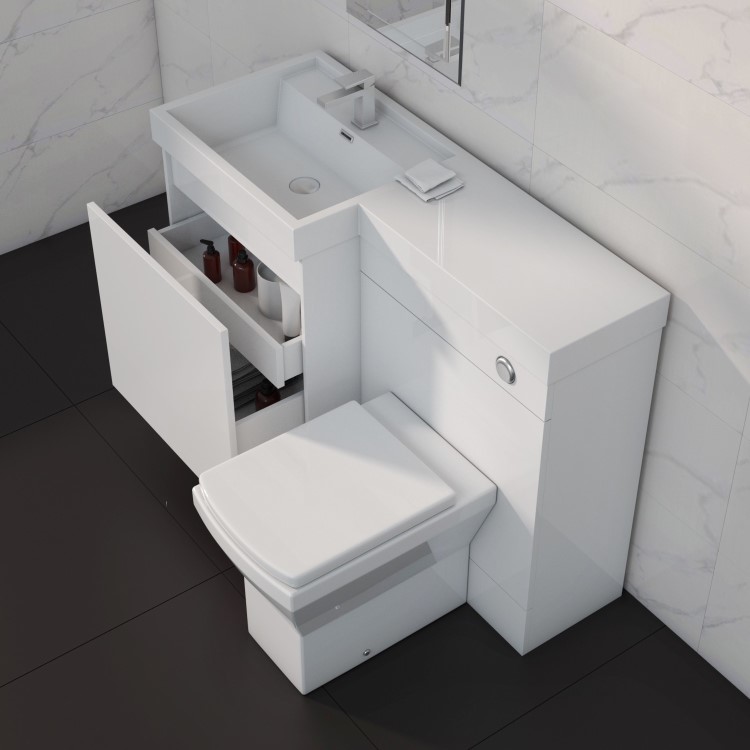 1200mm  White Toilet and Sink Unit Left Hand with Square Toilet - Agora