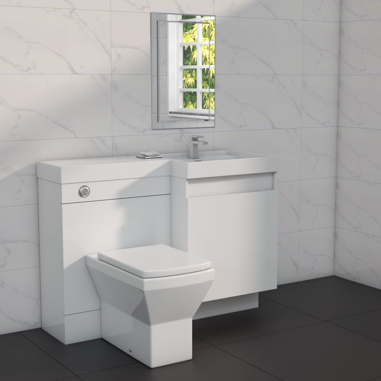 1200mm  White Toilet and Sink Unit Right Hand with Square Toilet - Agora