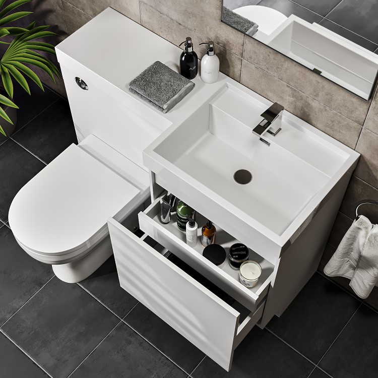 1200mm White Toilet and Sink Unit Right Hand with Round Toilet - Agora