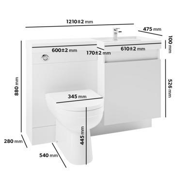 1200mm White Toilet and Sink Unit Right Hand with Round Toilet - Agora