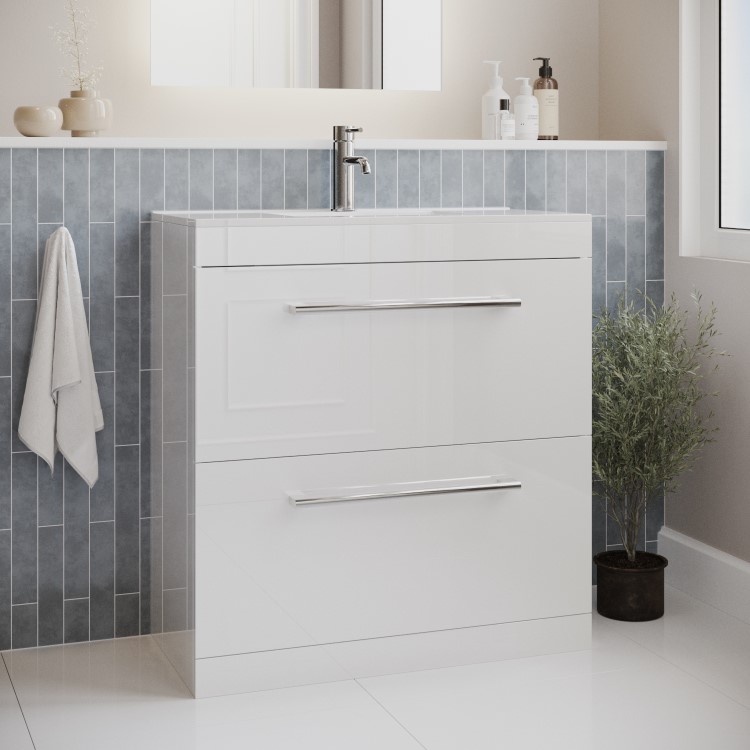 800mm White Freestanding Vanity Unit with Basin and Chrome Handles - Ashford