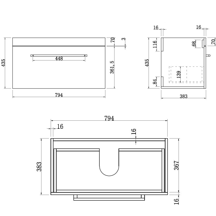 800mm White Wall Hung Vanity Unit with Basin and Chrome Handles - Ashford