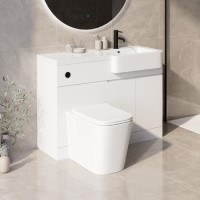 1100mm White Right Hand Toilet and Sink Unit with Square Toilet and Black Fittings - Bali