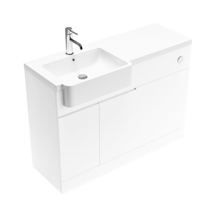 1100mm White Left Hand Toilet and Sink Unit with Chrome Fittings - Unit & Basin Only - Bali