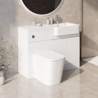 1100mm White Right Hand Toilet and Sink Unit with Square Toilet and Chrome Fittings - Bali