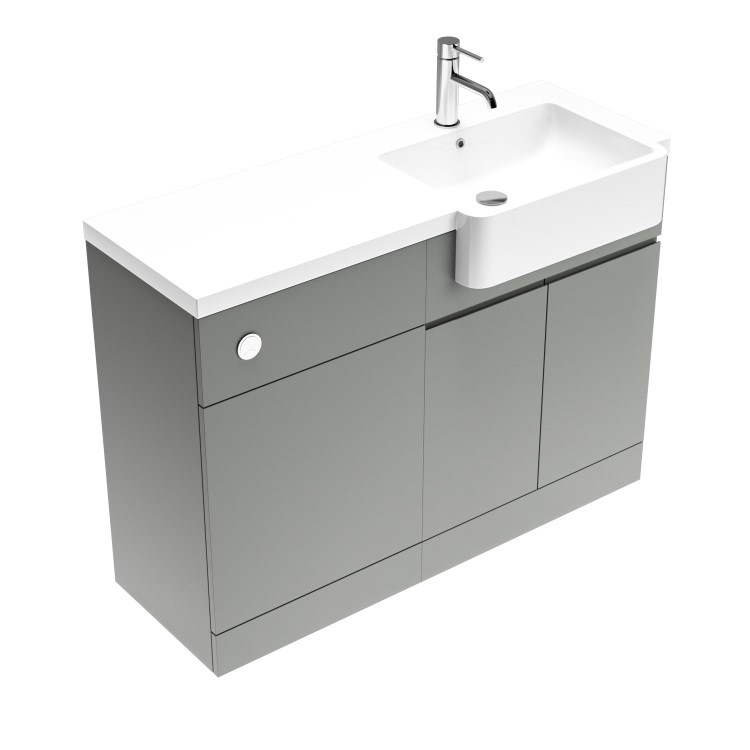 1100mm Grey Right Hand Toilet and Sink Unit with Square Toilet and Chrome Fittings - Bali