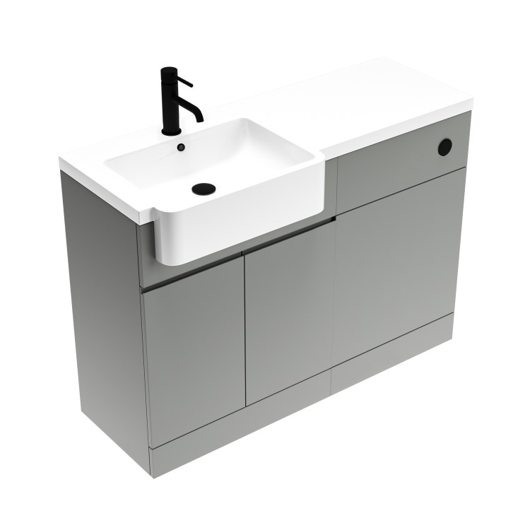 1100mm Grey Left Hand Toilet and Sink Unit with Black Fittings - Unit & Basin Only - Bali