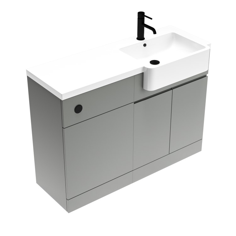 1100mm Grey Right Hand Toilet and Sink Unit with Black Fittings - Unit & Basin Only - Bali