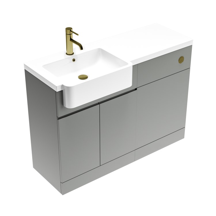 1100mm Grey Left Hand Toilet and Sink Unit with Brass Fittings - Unit & Basin Only - Bali